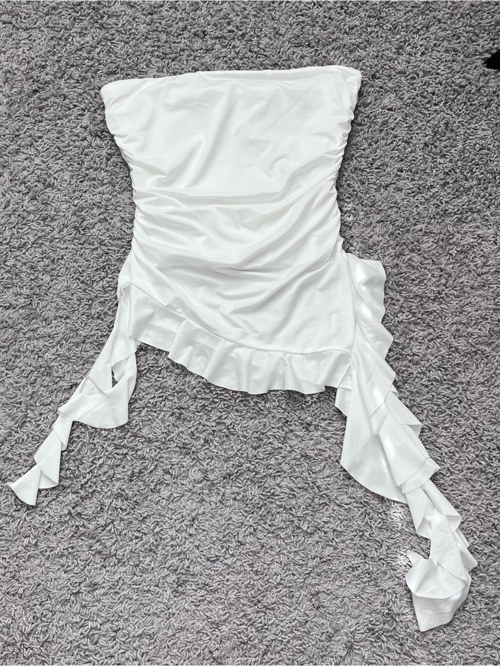White Strapless Ruffle tube top